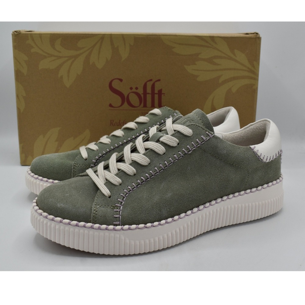 Sofft Frazier Sneaker Women 10 Hedge Green White Suede Platform Shoes  NWB